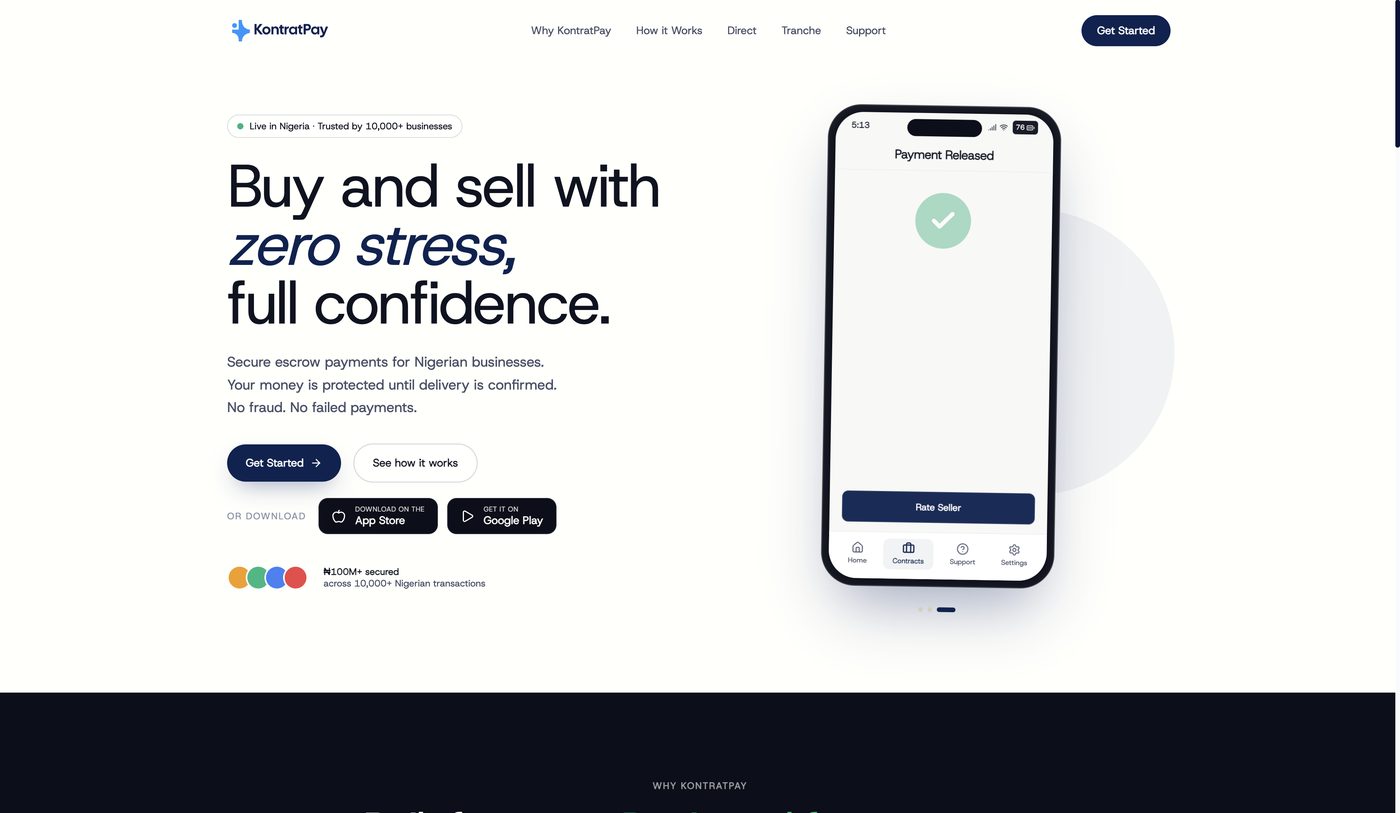 KontratPay landing page